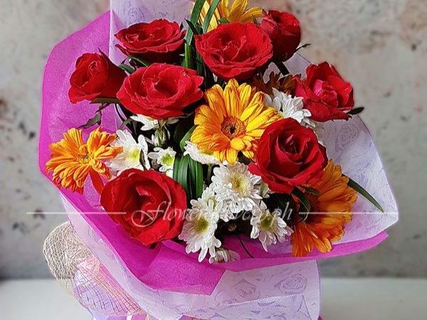 8 Roses & 6 Gerberas Mix Bouquet
