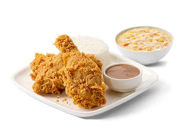 2 Pc chickenjoy with gravy + Rice + Macaroni soup
