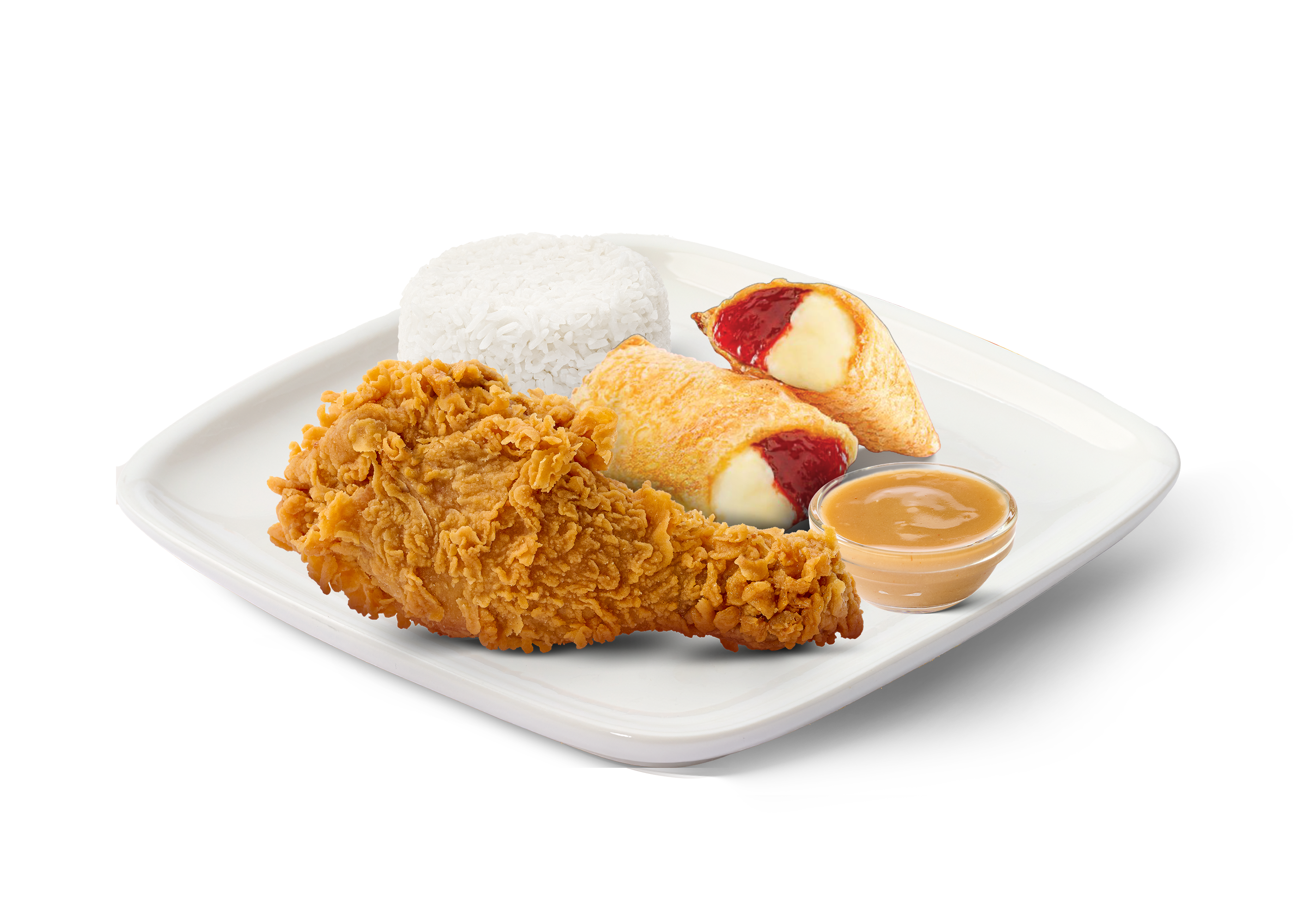 1pc Strawberry Cheese Pie + 1pc Chicken + Rice +  Mushroom gravy